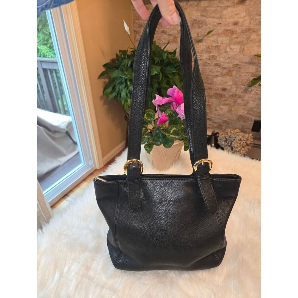 Mila Paoli Black Leather Shoulder Bag with Gold Plaque